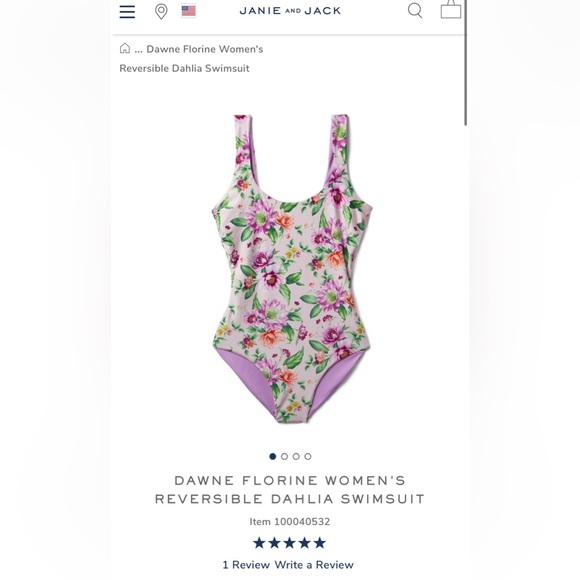 Janie and Jack Dawne Florine women’s reversible one piece swimsuit matching XS - Picture 5 of 9